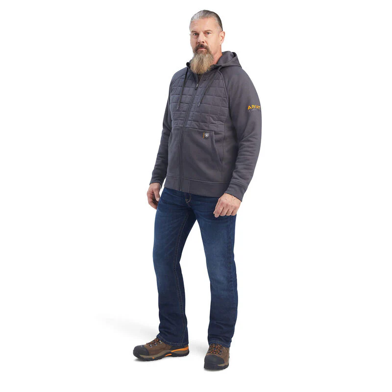 Ariat Mens Rebar Regulator Full Zip Hood Rebar Grey - Image 3