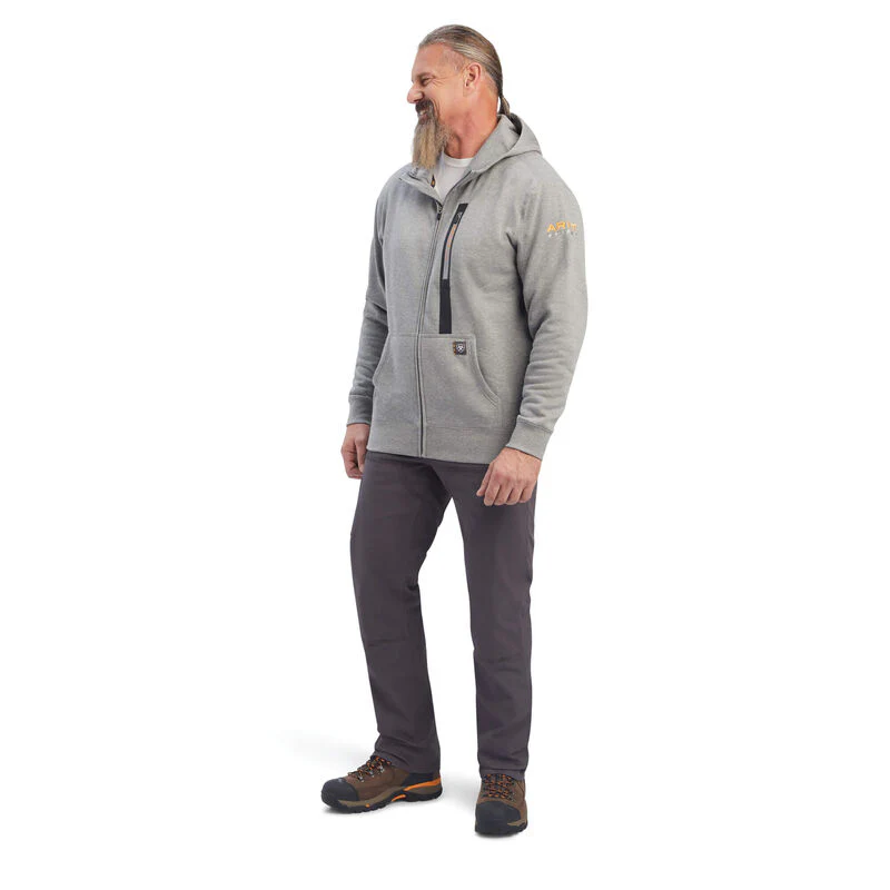 Ariat Mens Rebar Workman Full Zip Hoodie  Heather Grey - Image 3