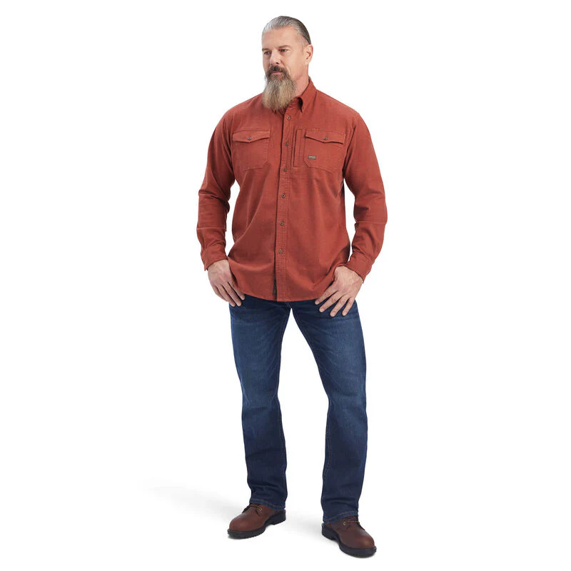 Ariat Men's Rebar Flannel Durastretch Work Shirt - Cherry Mahogany - Image 3