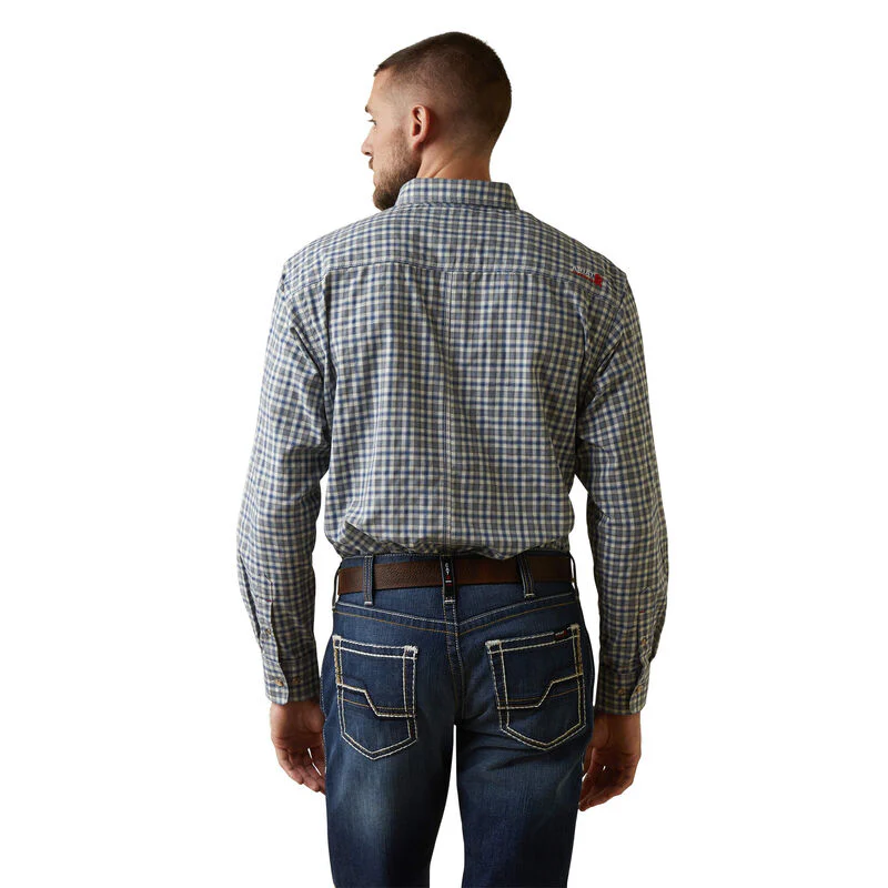 Ariat Mens FR Plaid Featherlight Work Shirt - Clear Sky Plaid - Image 2