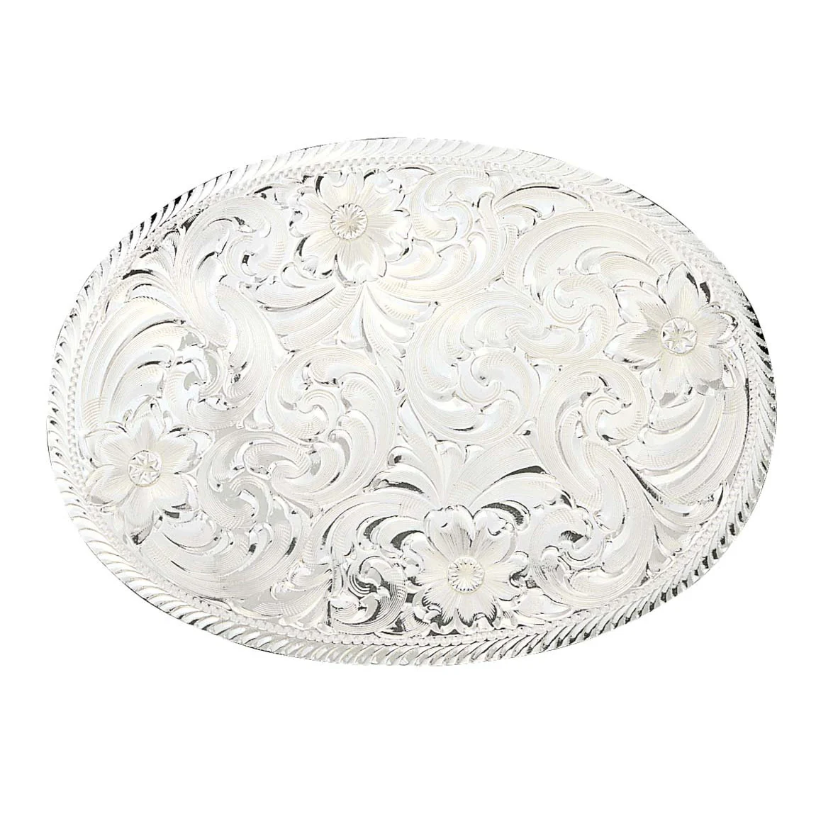 Montana Silversmith Medium Oval Fancy Silver Engraved with Etched Trim Buckle