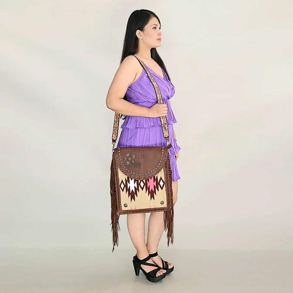 American Darling Crossbody Bag with Fringes - Saddle Blanket - Brown - Image 2
