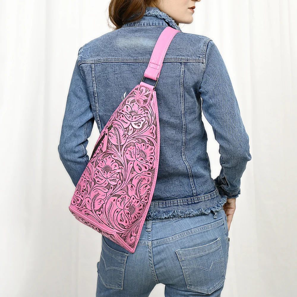 American Darling Genuine Western Leather Sling Bag - Pink - Image 3