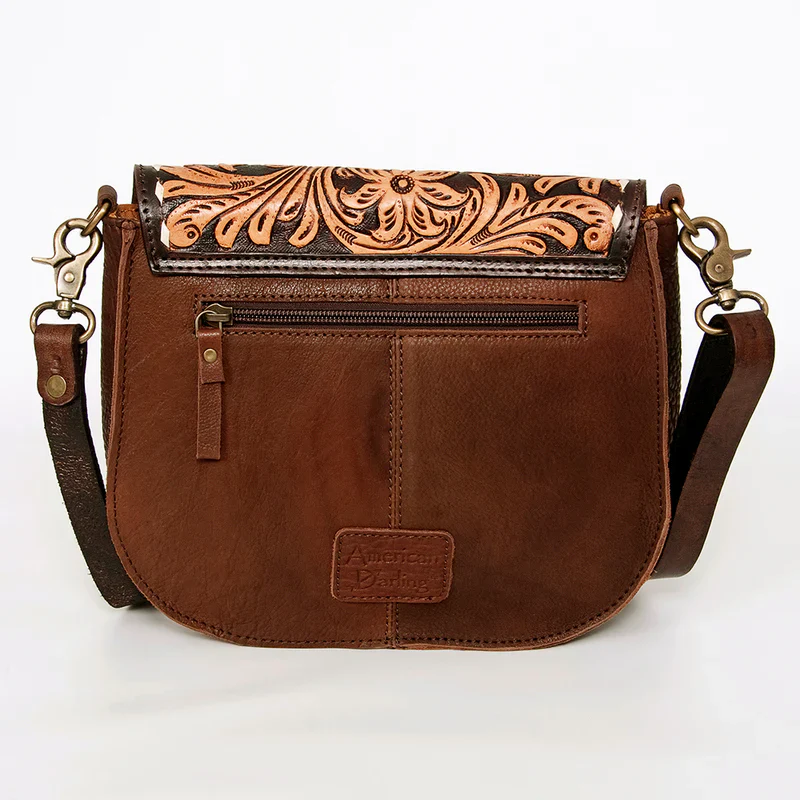 American Darling Messenger Bag- Floral Hand Tooled Leather & Hair-On Hide - Image 4