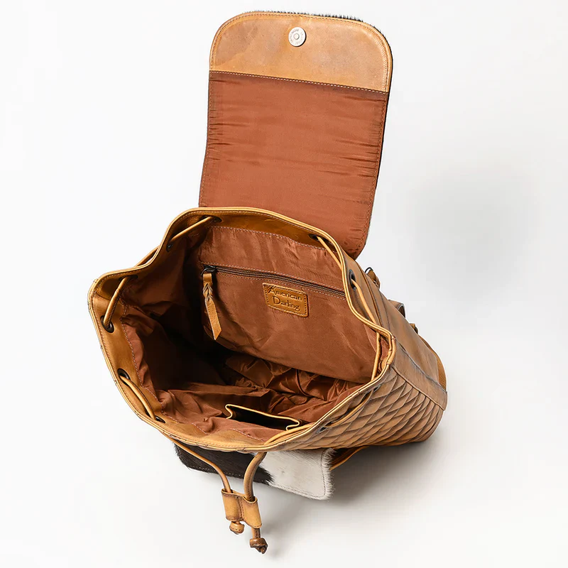 American Darling Quilted Leather & Cowhide Western Backpack - Handcrafted Drawstring Rodeo Bag - Image 3