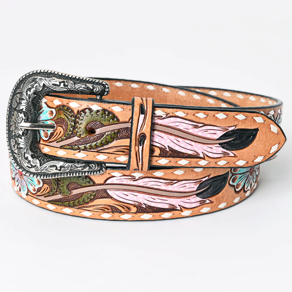 American Darling Tooled Leather Belt - Flamingo Feather - Image 3