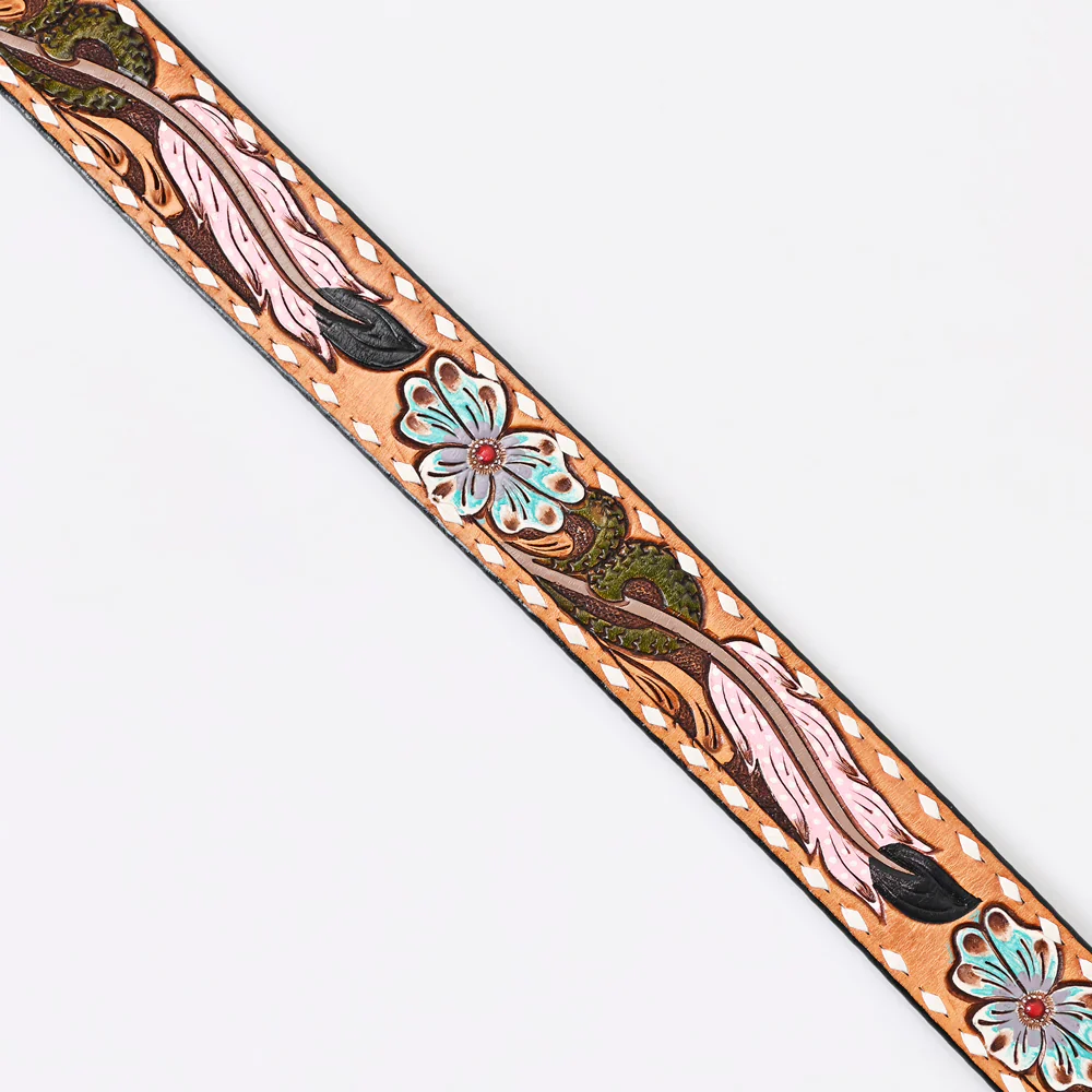 American Darling Tooled Leather Belt - Flamingo Feather - Image 4