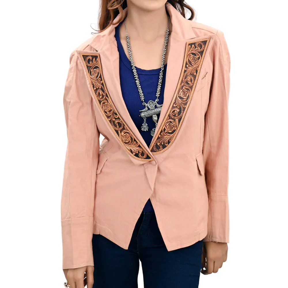 American Darling Women's Blazer w/Leather Lapels - Light Pink
