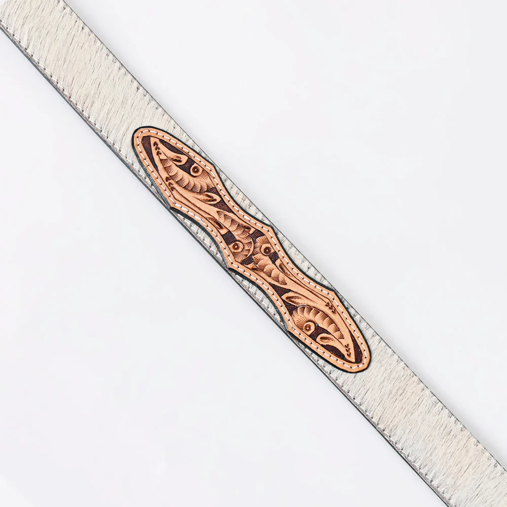 American Darling Unisex Tooled Leather Belt - White Cowhide - Image 2