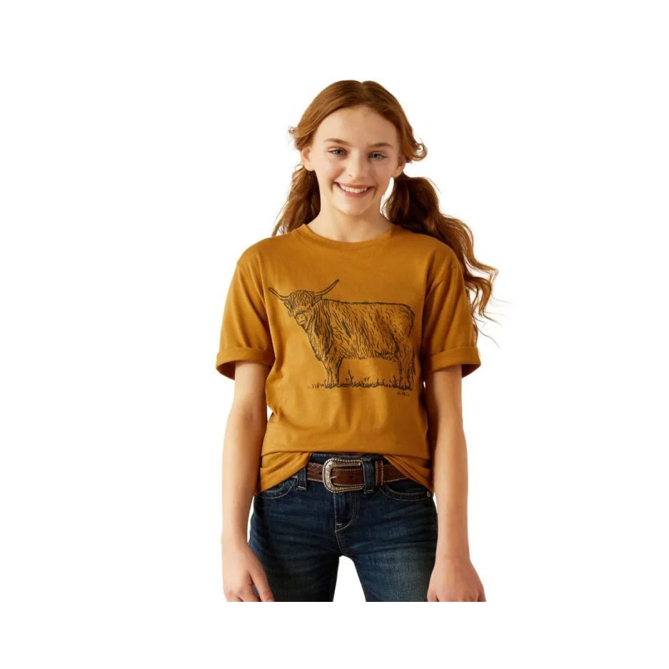Ariat Girl's Highlander Short Sleeve Tee Shirt- Harvest Gold