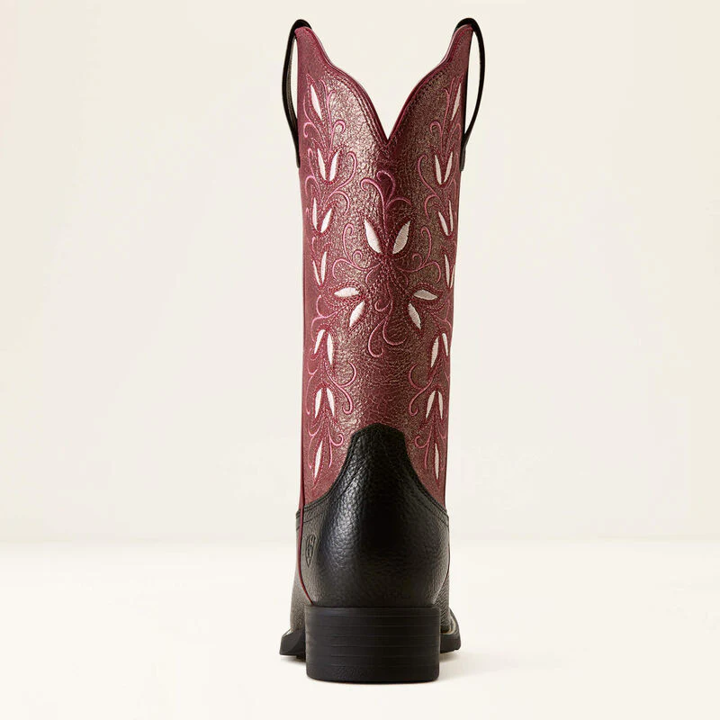Ariat Women's Round Up Holly Wide Square Toe Western Boot- Obsidian Fairy Berry - Image 5