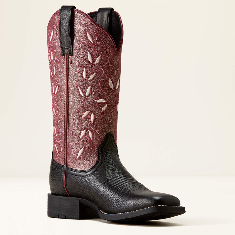 Ariat Women's Round Up Holly Wide Square Toe Western Boot- Obsidian Fairy Berry - Image 6