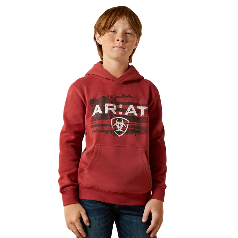 Ariat Boy's Ariat Liquid Stamp Flag Hoodie - Brick Red