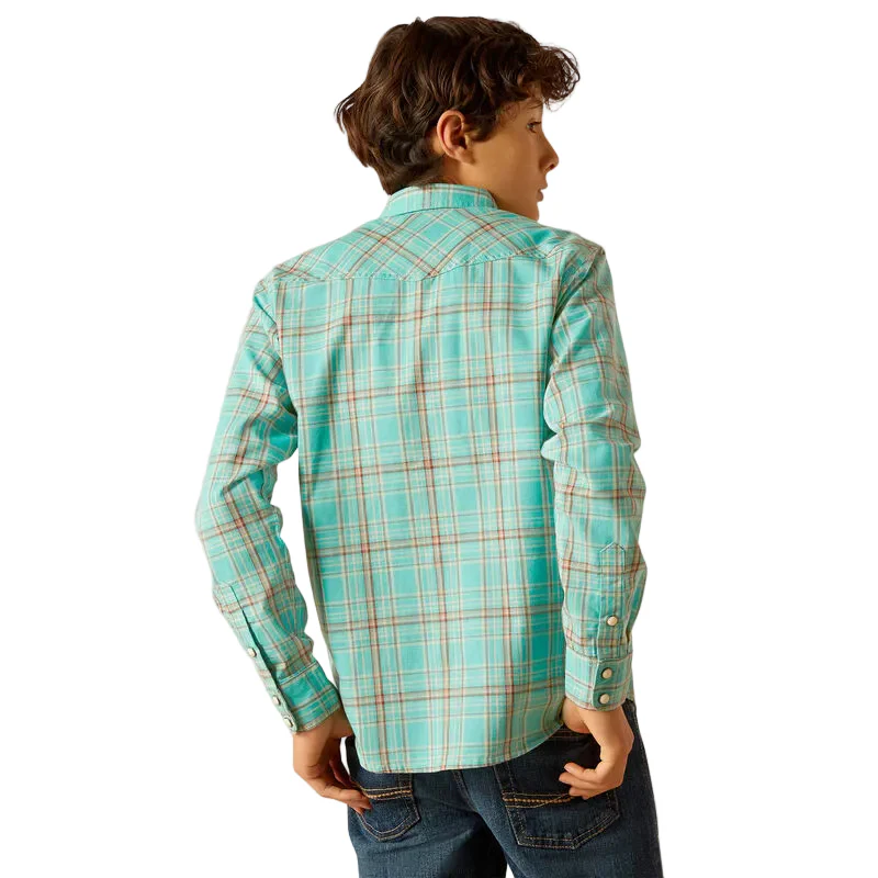 Ariat Boy's Hudsyn Retro Snap Shirt - Blue Turquoise - Image 2