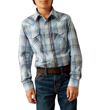 Ariat Boy's Hunter Retro Long Sleeve Fit Shirt - Light Blue