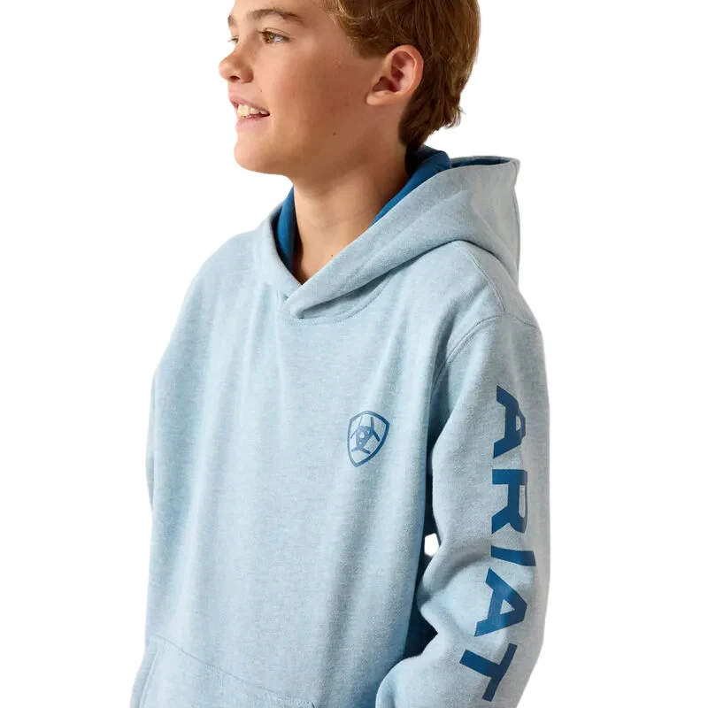 Ariat Boy's Logo Long Sleeve Hoodie - Baby Blue Heather - Image 3