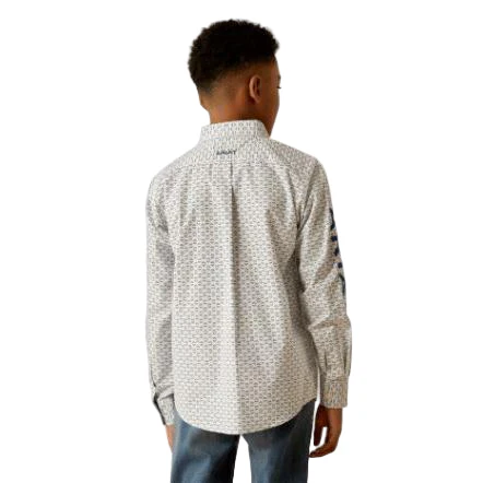 Ariat Boy's Long Sleeve Drew Classic Fit Shirt - Blue/Navy - Image 2
