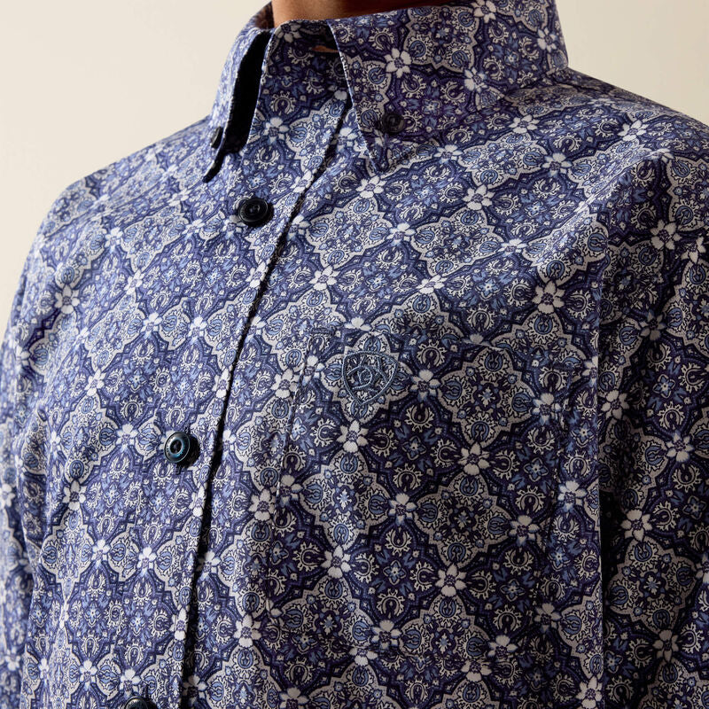 Ariat Boy's Medallion Print Bill Short Sleeve Shirt - Evening Blue - Image 3