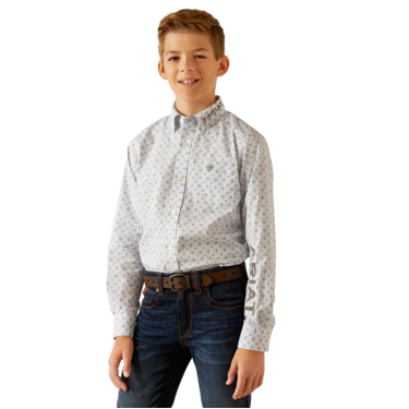 Ariat Boy's Team Kody Classic Fit Long Sleeve Shirt - Light Blue/ Dark Grey