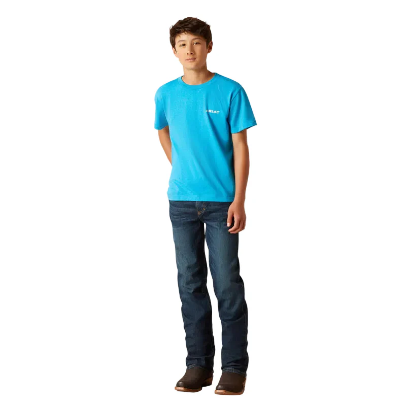 Ariat Boy's Western Wire T-Shirt - Turquoise Heather - Image 3