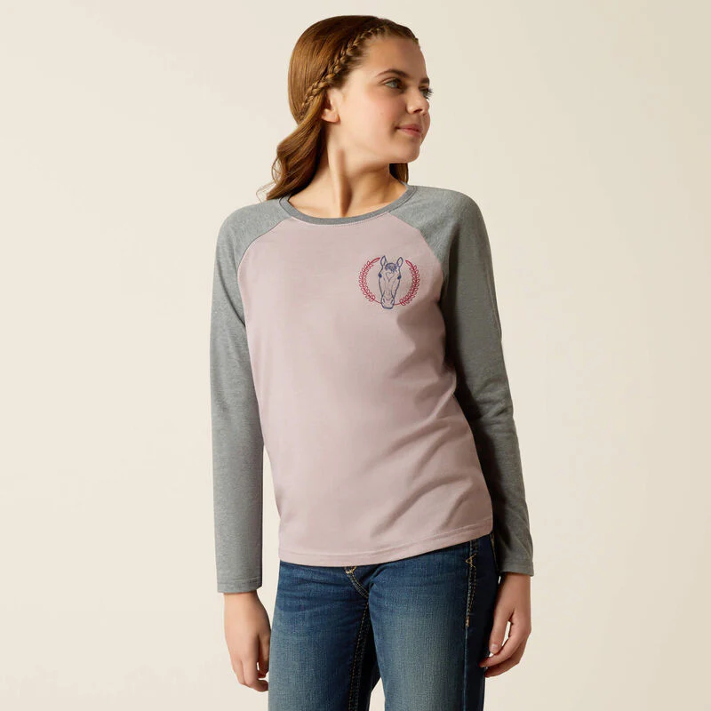 Ariat Girl's Heart Star Long Sleeve Shirt - Purple Dove Heather/Heather Grey - Image 2