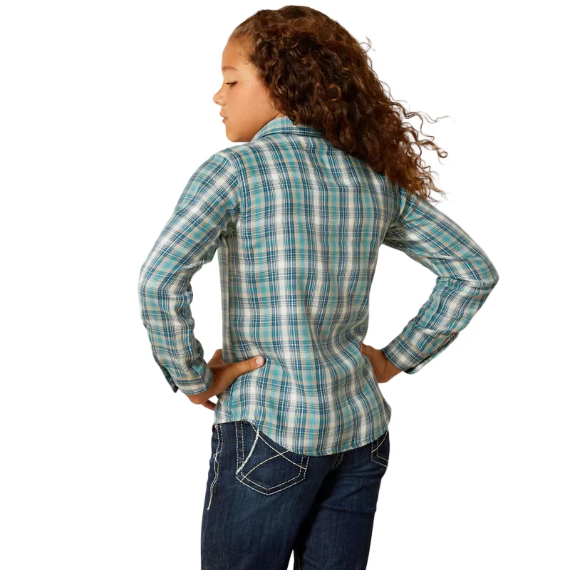 Ariat Girl's Long Sleeve Western Darla Shirt - Aquamarine Plaid - Image 2