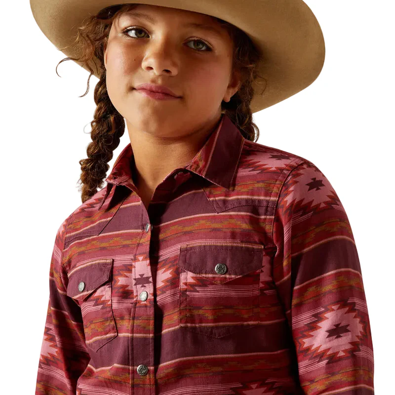 Ariat Girl's Long Sleeve Western Jewel Shirt - Rosa Southwest - Image 3