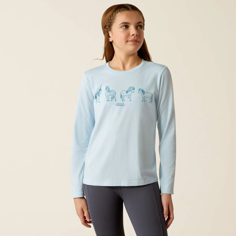Ariat Girl's Pony Squad Long Sleeve Shirt - Cerulean Heather - Image 2
