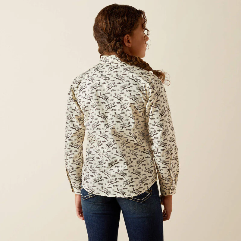Ariat Girl's Rodeo Time Long Sleeve Shirt- Bucking Horse Print - Image 2