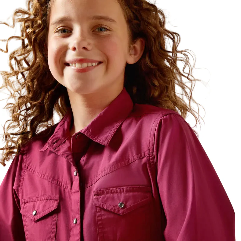 Ariat Girl's Shine Bright Long Sleeve Shirt - Beaujolais - Image 3