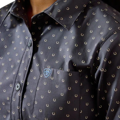 Ariat Girl's Team Kirby Long Sleeve Shirt - Navy Horseshoe - Image 3