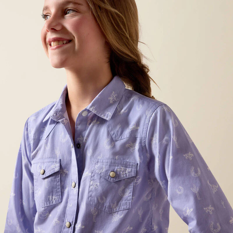 Ariat Girl's Western Motifs Long Sleeve Snap Shirt - Western Lavender - Image 3