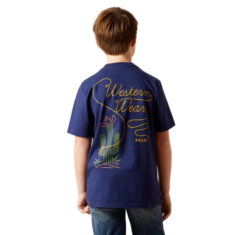 Ariat Boy's Neon Cactus Short Sleeve Tee-Shirt - Medieval Blue - Image 2