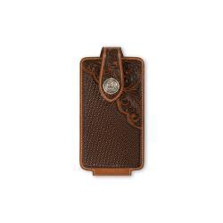 **Ariat Leather Cell Phone Floral Embrossed Basket Weave Case - Tan