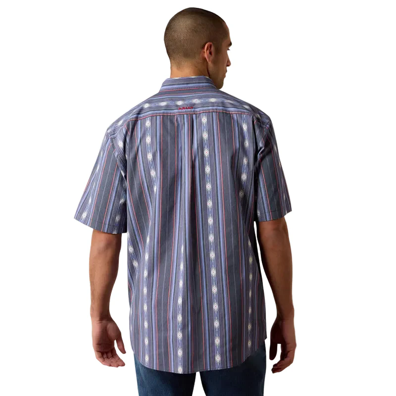 Ariat Men's Berke Classic Fit Southwest Stripe Short Sleeve Shirt - Evening Blue - Image 2