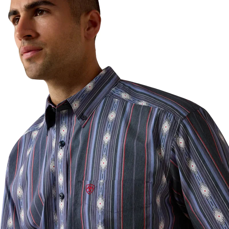 Ariat Men's Berke Classic Fit Southwest Stripe Short Sleeve Shirt - Evening Blue - Image 3