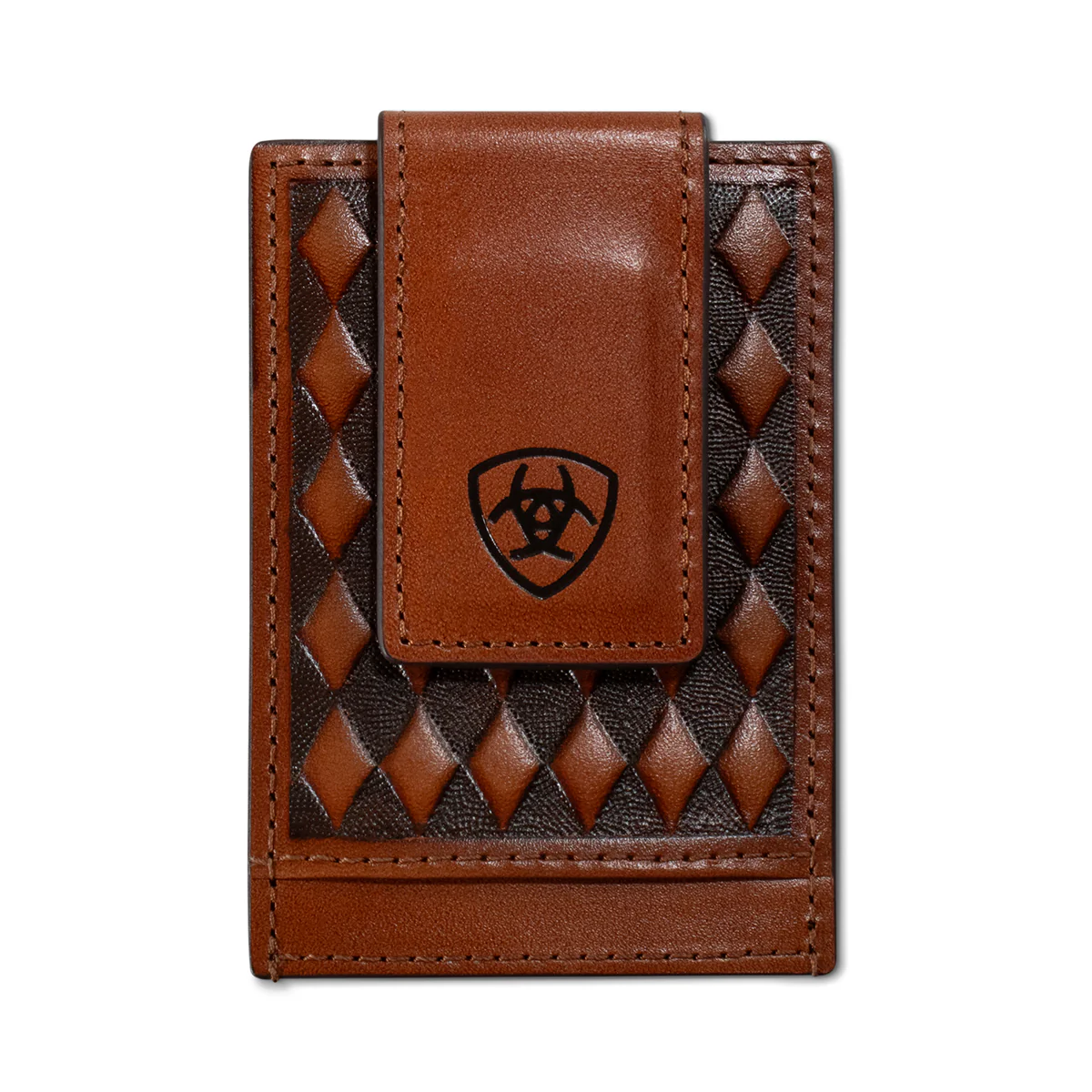 Ariat Men's Card Case  Diamond Embossed Money Clip- Brown