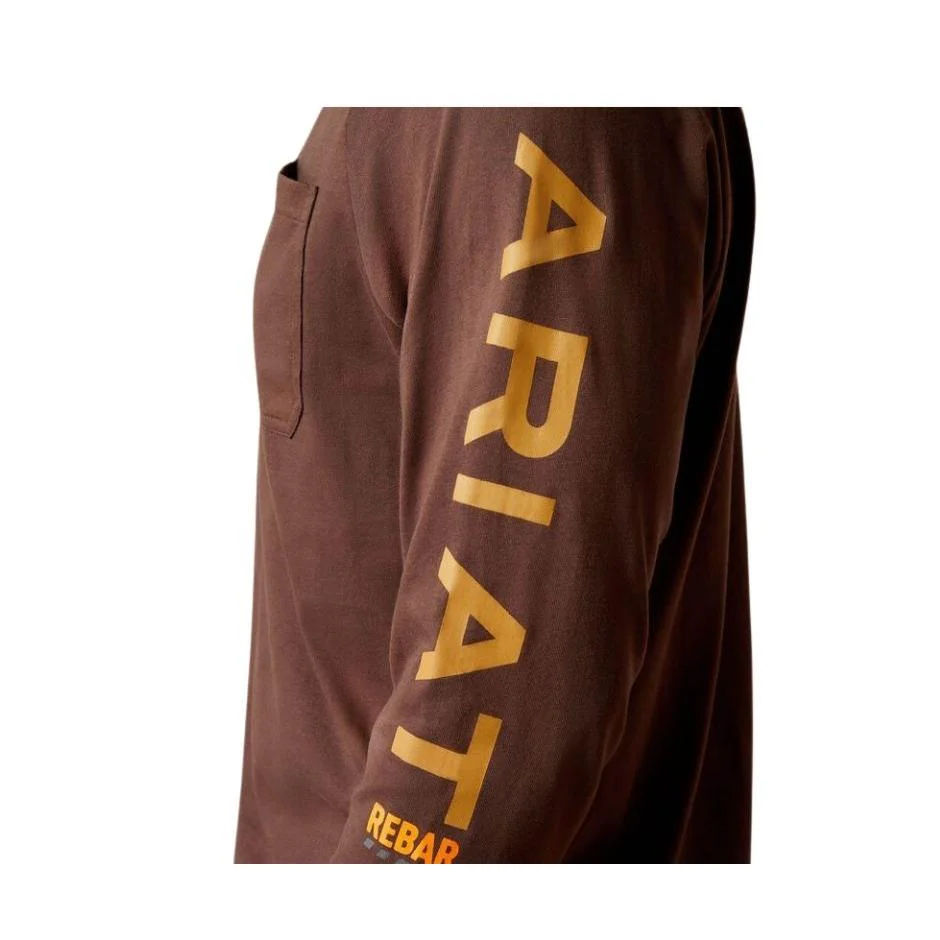 Ariat Men's Long Sleeve Rebar Cotton Strong Graphic Tee Shirt - Coffee Bean/ Golden Brown - Image 2