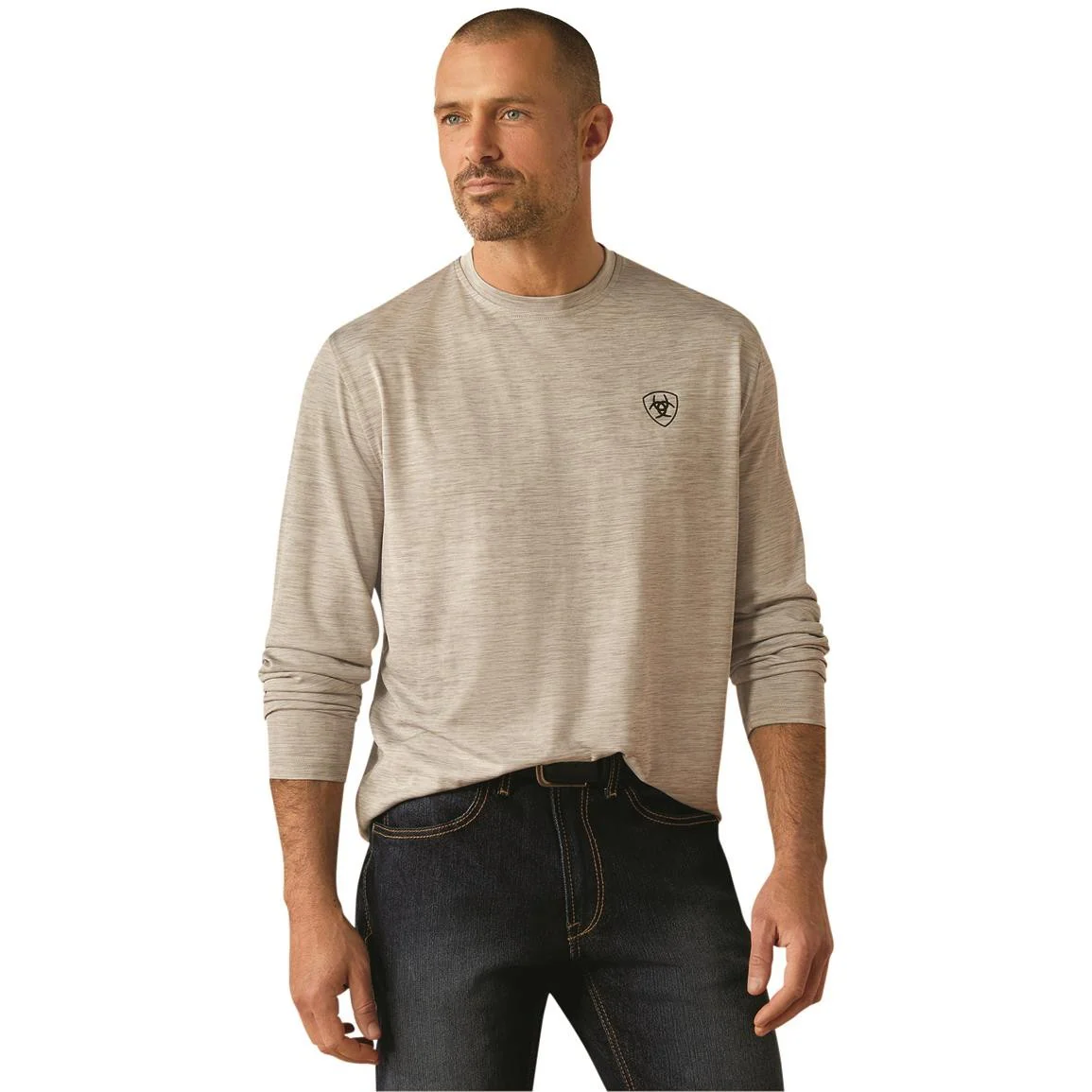 Ariat Men's Charger Muddy Shield Long Sleeve Shirt - Light Grey Heather - Image 2