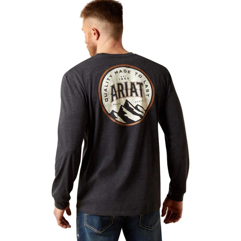 Ariat Men's Circle A Long Sleeve Tee Shirt - Charcoal Heather - Image 2