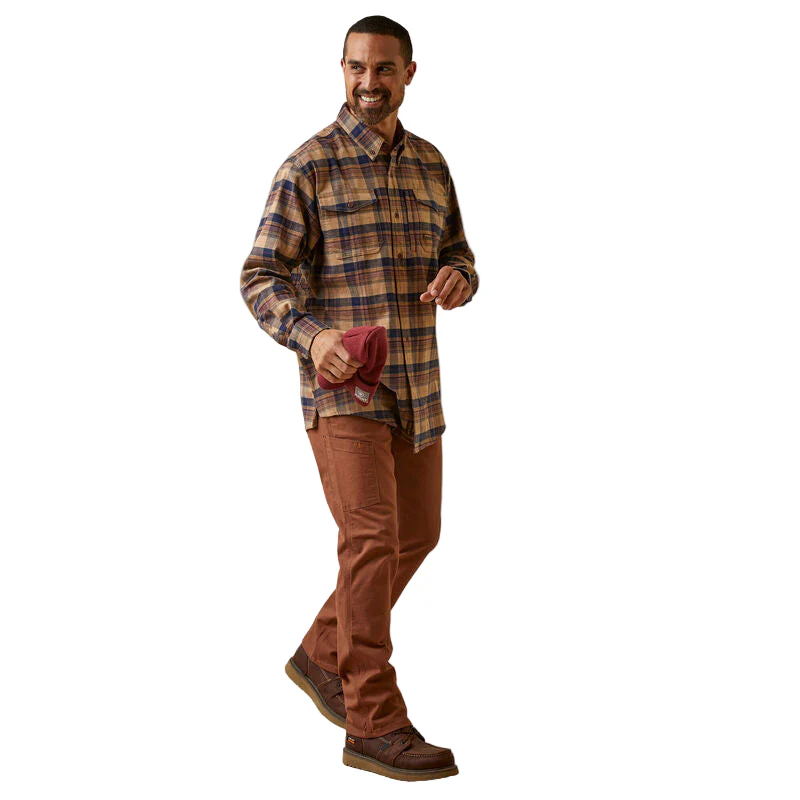 Ariat Men's Rebar Flannel DuraStretch Work Shirt - Tigers Eye Plaid - Image 2