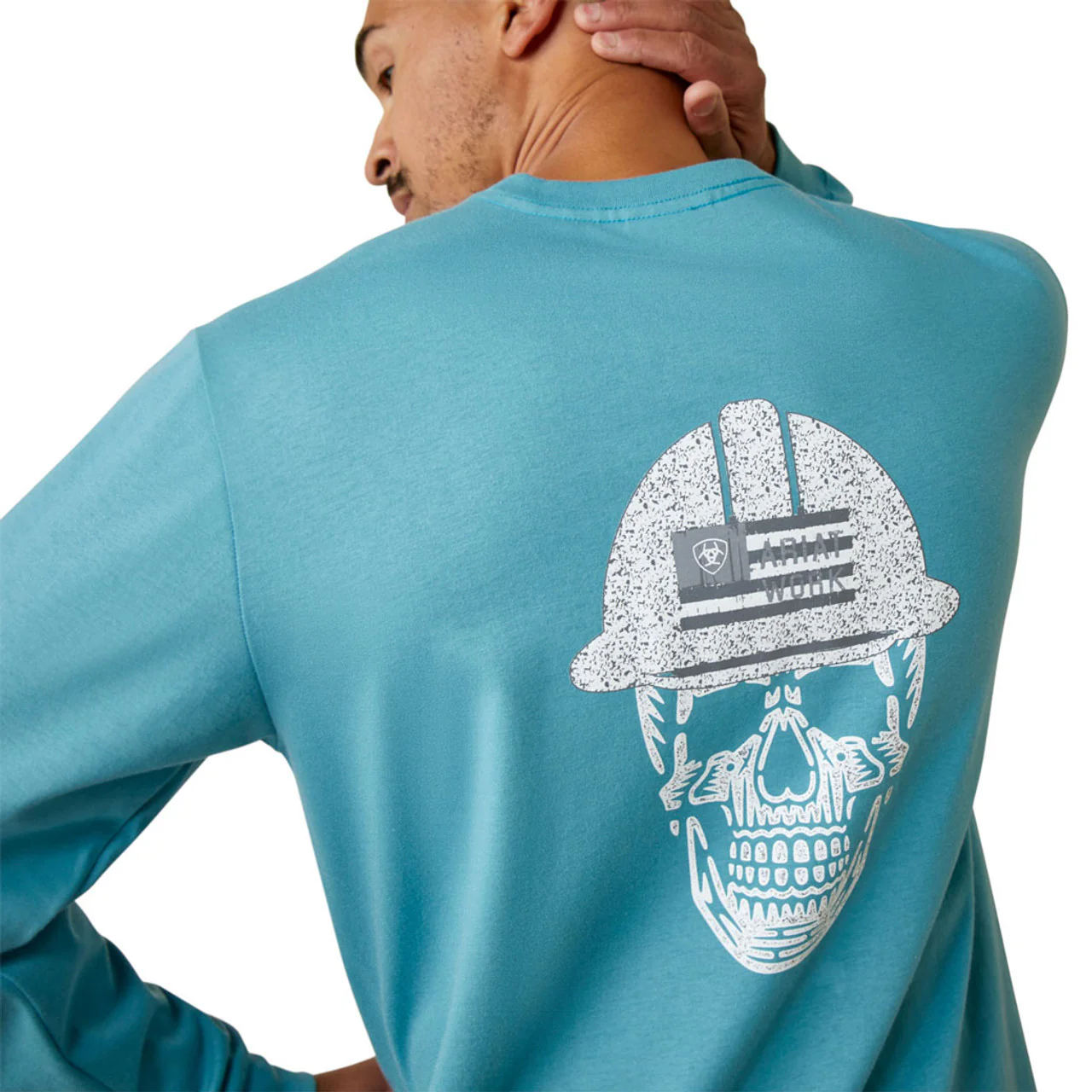 Ariat Men's Fire Resistant Roughneck Skull Logo LS T-Shirt - Storm Blue - Image 2