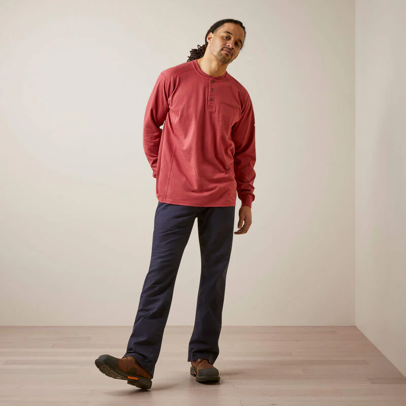 Ariat Men's Fire Resistant Air Henley- Brick Red