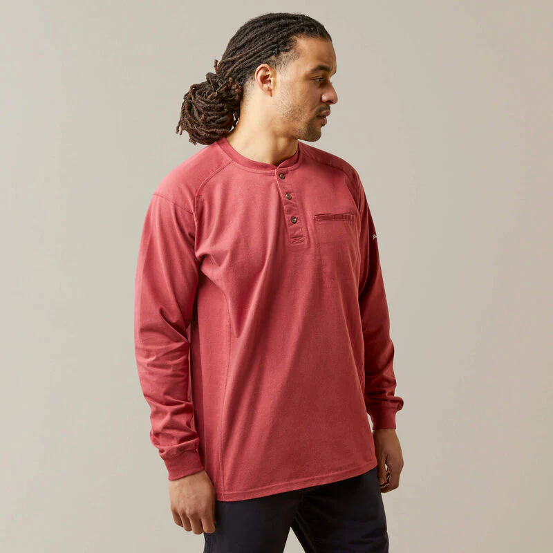 Ariat Men's Fire Resistant Air Henley- Brick Red - Image 3