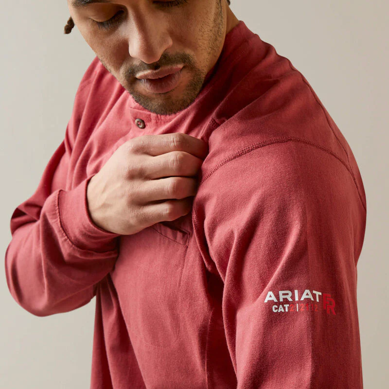 Ariat Men's Fire Resistant Air Henley- Brick Red - Image 4