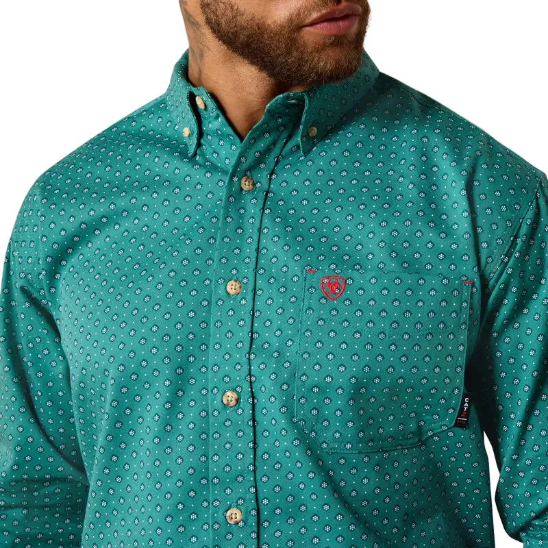 Ariat Men's FR Clemente Retro Fit Long Sleeve Work Shirt - Teal - Image 3