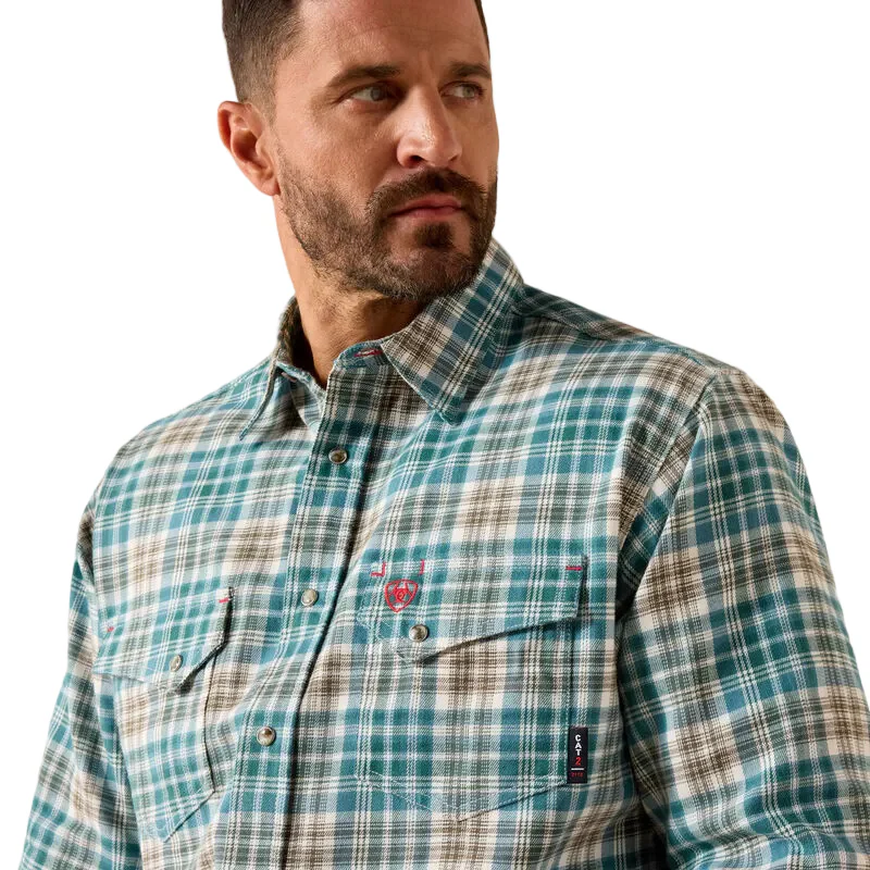 Ariat Men's FR Cobb Long Sleeve Snap Work Shirt - Teal - Image 3