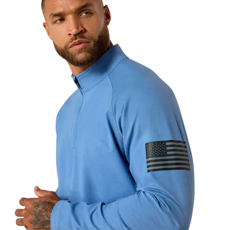 Ariat Men's FR Combat Stretch Patriot 1/4 Full Zip Long Sleeve Work Shirt - Medium Blue - Image 3