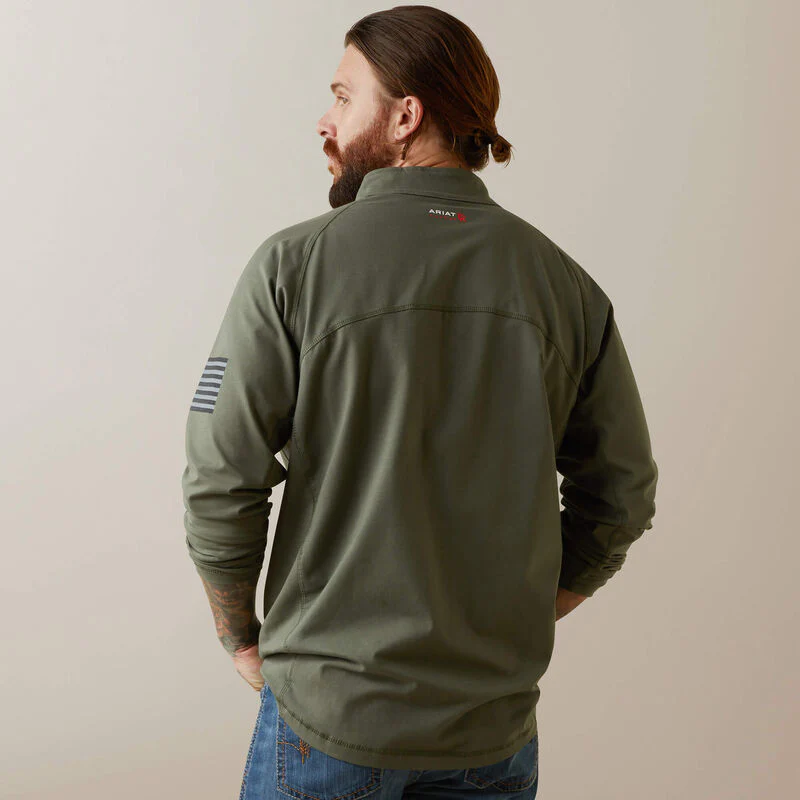 Ariat Men's FR Combat Stretch Patriot 1/4 Zip Work Shirt  Dark Sage - Image 2
