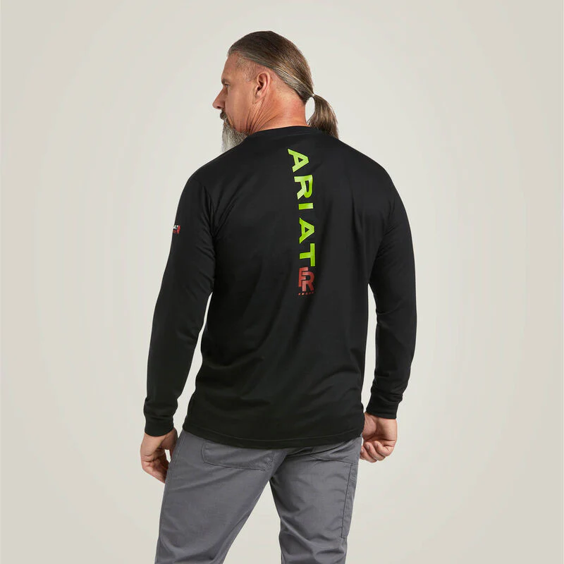 Ariat Men's FR Stretch Logo T-Shirt  Black/Lime - Image 2